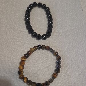 Elegant Black and Brown Beaded Bracelet Set